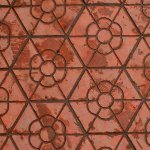 ShiYan Sidewalk Tiles:  Red hexagons with incised flowers - Shanghai