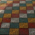 Jin Qiao sidewalk Tiles: Glazed red, green, yellow and white  snail shell pattern - JingQiao, PuDong, Shanghai