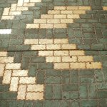 Brick Sidewalk: White and green wavy  bricks in a  wing or arrow pattern - Puxi, Shanghai