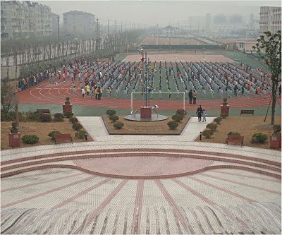 Assembly on the field at Gold Apple Bilingual School in Shanghai China